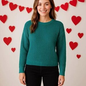 Vintage 70s 80s Women's Knit Minded Teal Green Crew Neck Sweater L Made In USA
